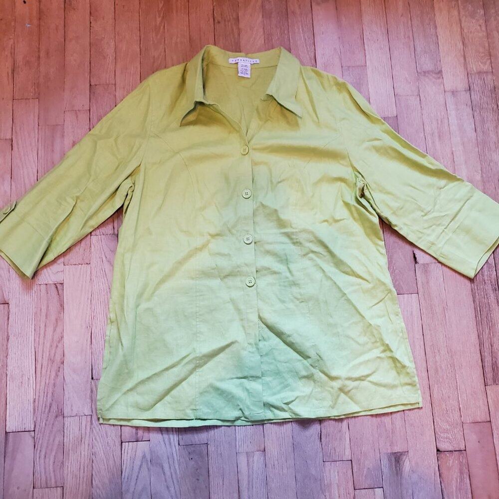 Versailles Green Linen Rayon 3/4 Sleeve Tunic Top Plus Size 1X Lagenlook - Picture 12 of 12
